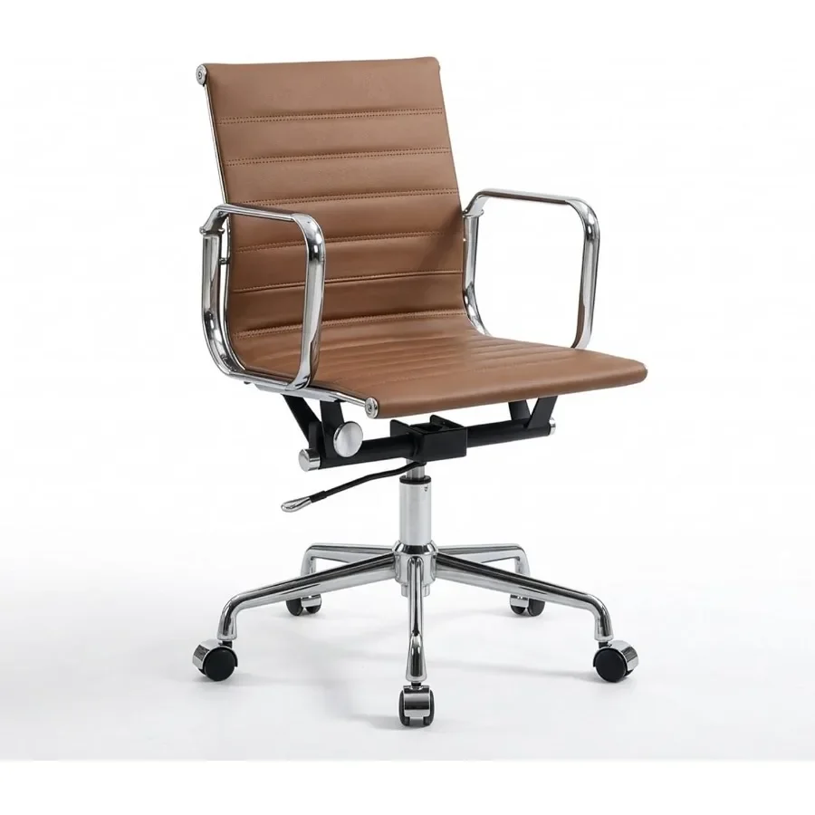 Genuine Leather Office Desk Chair, Modern Real Leather Conference Room Chairs, Executive Ribbed Desk Chair for Home Office, Erg