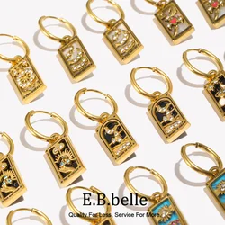 E.B.belle Tarot Card Series Hoop Earrings Women Stainless Steel 18K Gold Plated Colorful Fashion Jewelry Hypoallergenic