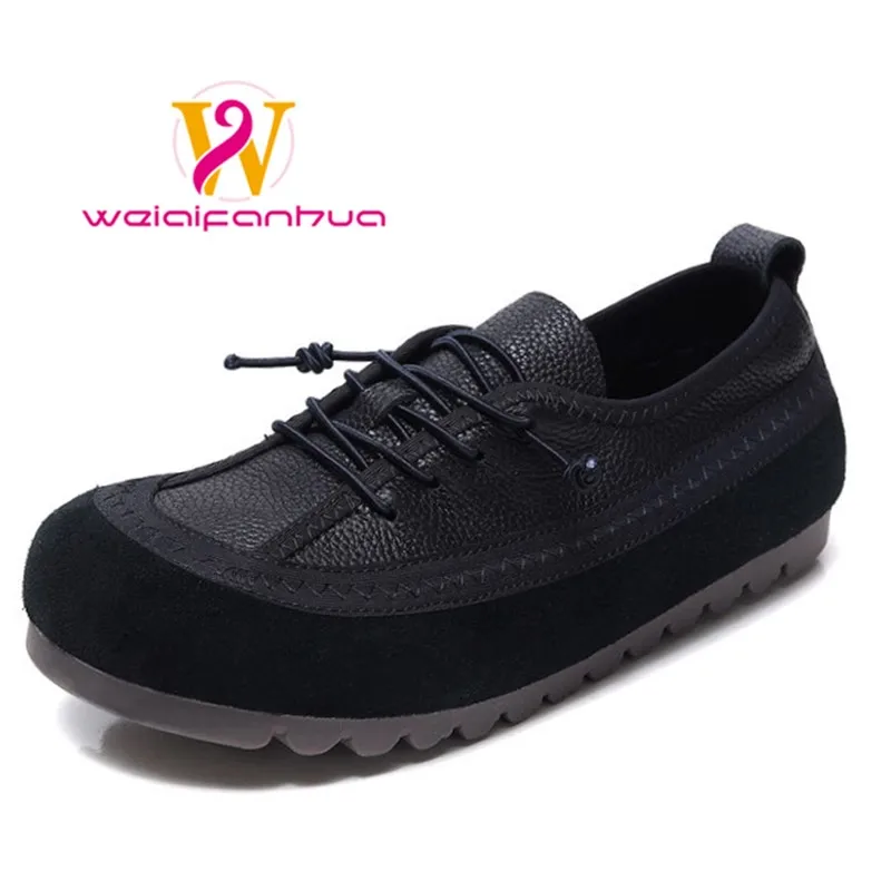 Women's Suede Contrast Color Casual Shoes - Lace-up Round-toe Soft-soled Flat Shoes - Retro Everyday Women's Single Shoes