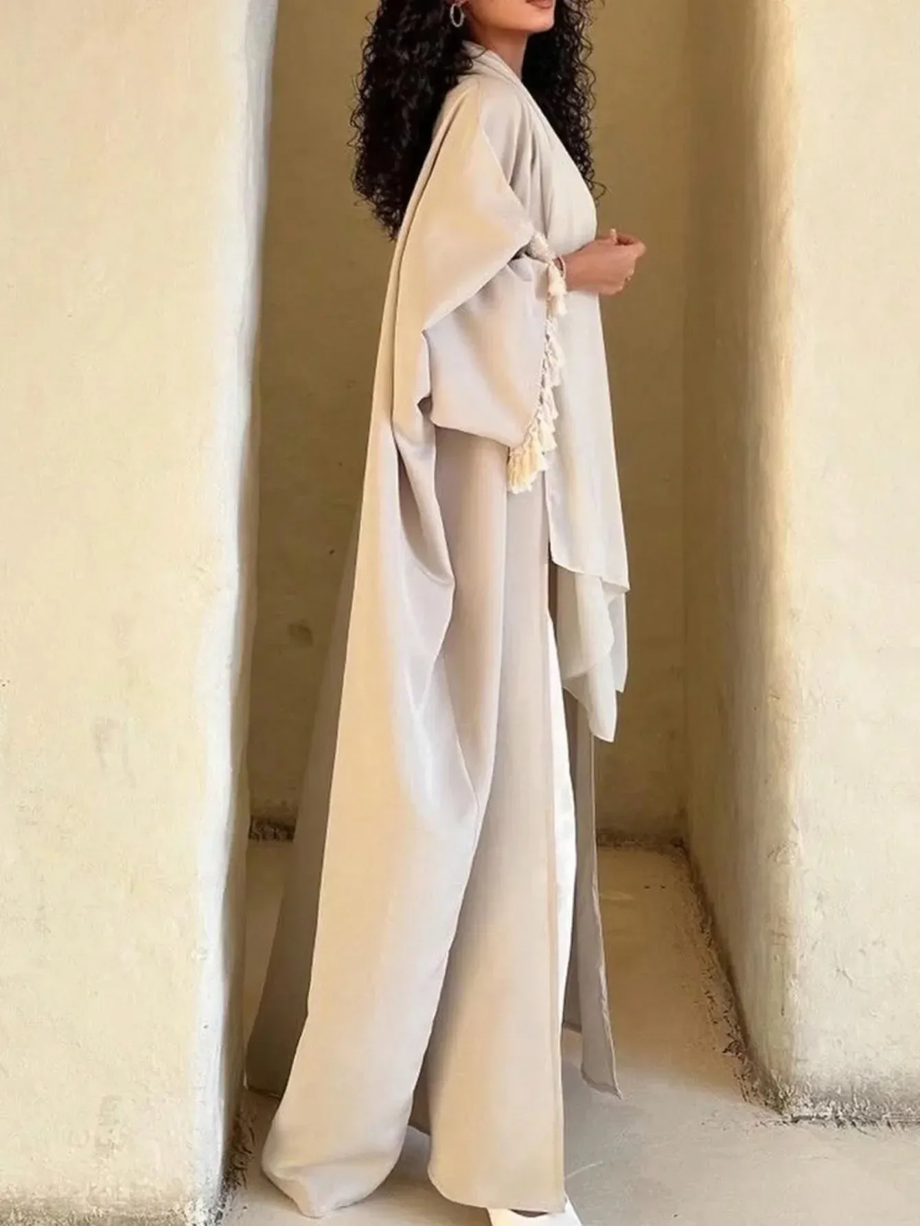 Abbayas de Dubái para mujer, vestido musulmán Abayas abiertas con flecos, cárdigan tipo kimono, caftán marroquí, bata femenina, Abayo de Dubái, ropa islámica