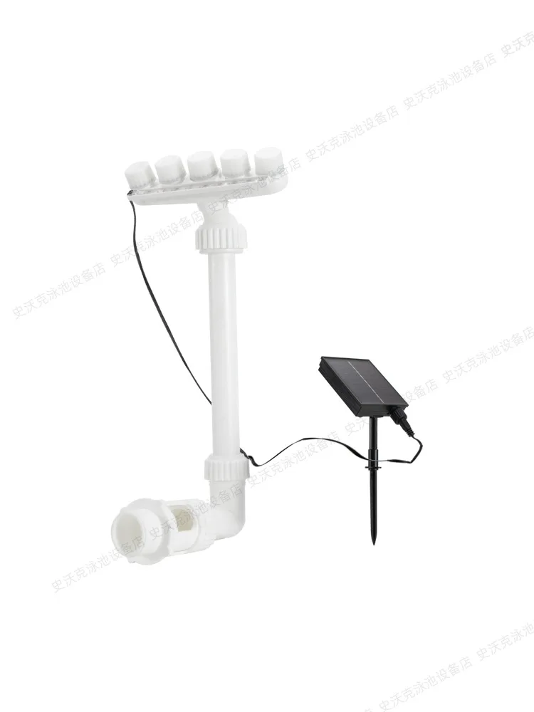 Solar Five Head Colorful Fountain Stand with LED Light and Multi Head Rotatable Adapter for Pool and Garden