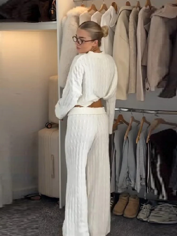 

Женский комфортный повседневный домашний свитер, комплект из двух предметов, пуловер с круглым вырезом и длинными рукавами, топ, свободные прямые трикотажные брюки, новая зимняя одежда