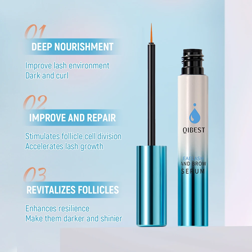 QIBEST Eyelash Growth Serum Nutritious Natural Eyebrow Thicker Lashes Extension Curling Lengthening Eye Lash Eyebrows Enhancer