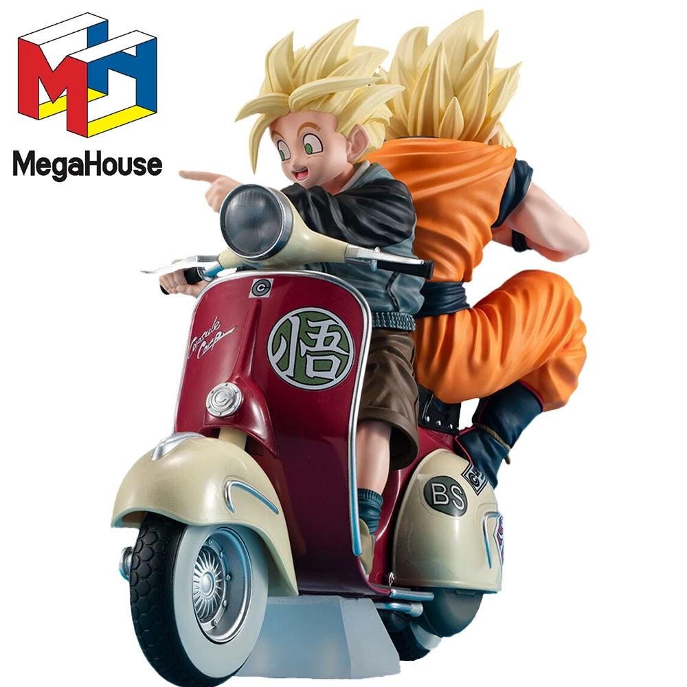 Original in Stock MegaHouse Dragon Ball Z - Son Gohan SSJ - Son Goku SSJ Desktop Real McCoy EX - & Bike Anime Figure Garage Kit