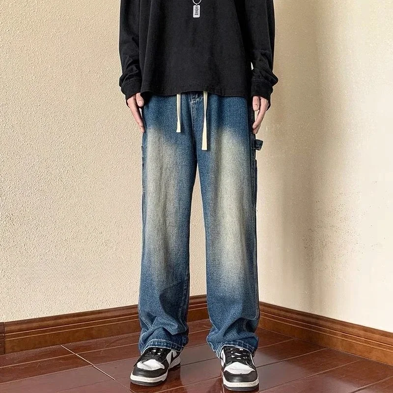 

Straight Men's Jeans Cotton Kpop Y2k Streetwear Trousers Luxury Stacked New in Vintage Aesthetic 2025 Fashion Male Cowboy Pants