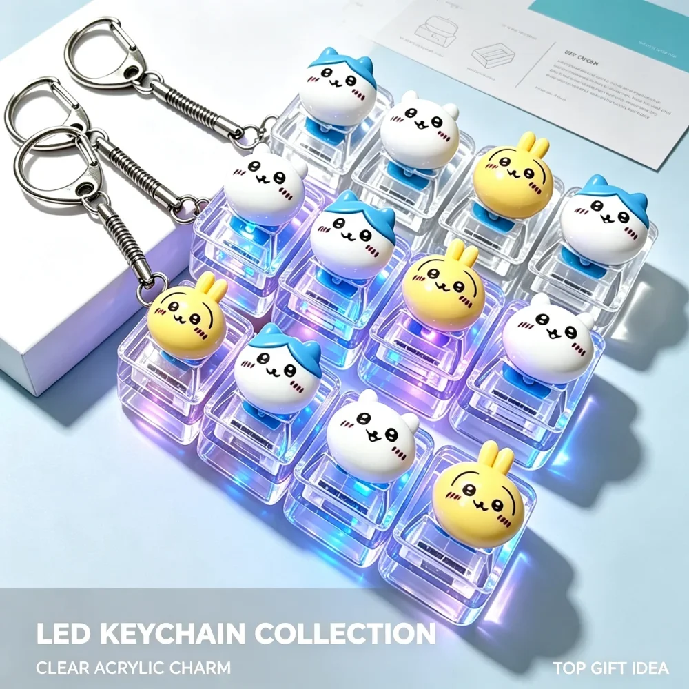 2027 NOVO CHICÃO Chiikawa 4 Teclas com Luz LED, Chaveiro, Brinquedo Fidget Clicker para Alívio do Estresse, Acessório de Mesa Portátil para Adultos