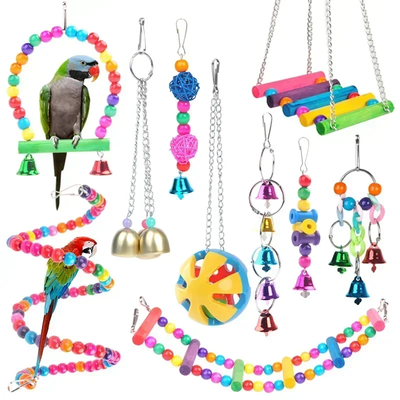 Pappagallo Giocattolo per uccelli Morso di pappagallo Giocattolo da masticare Pet Bird Altalena Palla Giocattolo in piedi Anelli di plastica Formazione Intelligenza Giocattolo Ghiera Decor