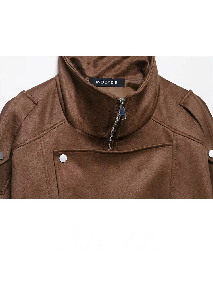 HH 2025 Autumn Women High Collar Long Sleeves Button Pockets Decoration Coats Woman Elegant Casual High Street Jacket
