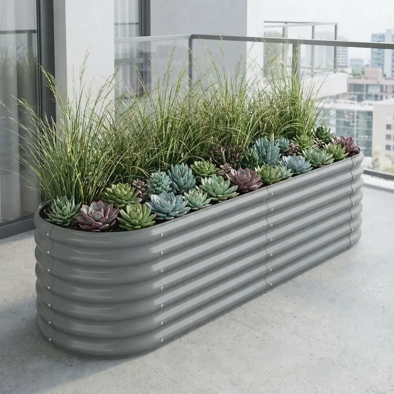 Jardinière surélevée en acier galvanisé abordable avec support interne, cadre métallique durable pour légumes, herbes, fleurs, idéale pour balcon, terrasse, jardin, 152x40x36 cm