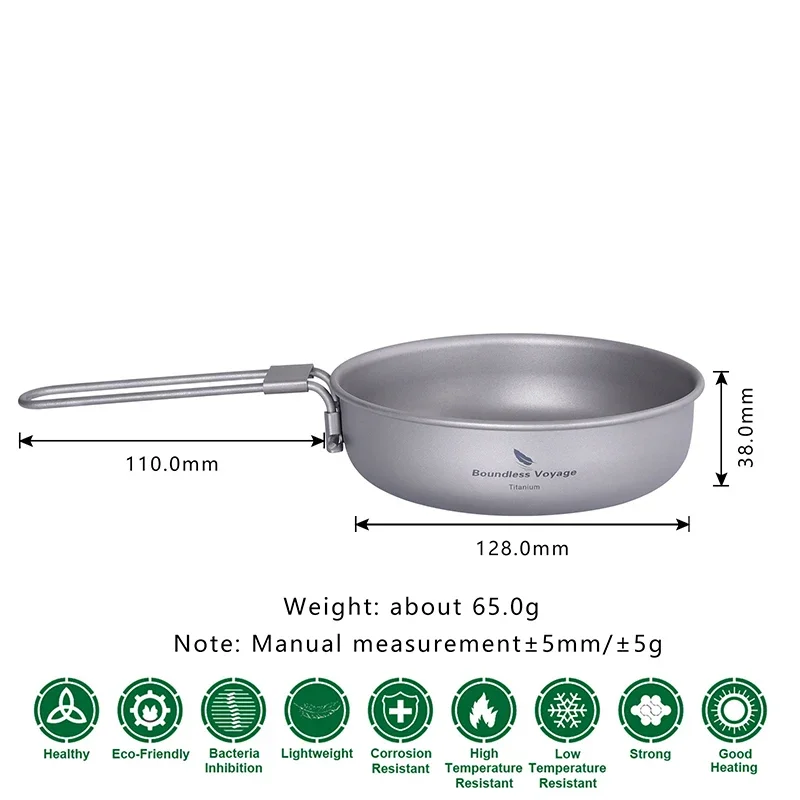 Boundless Voyage Titanium Kitchen Frying Pan Skillet Griddle with Folding Handle Noodles Bowl Rice Tableware 5inch