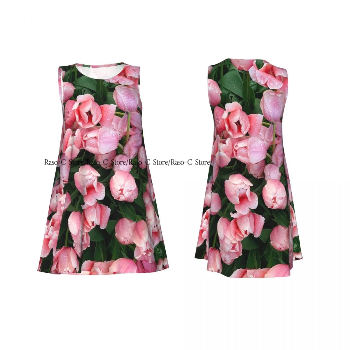 Abito da donna Tulipani rosa con gocce T-shirt casual estiva Copricostume da spiaggia