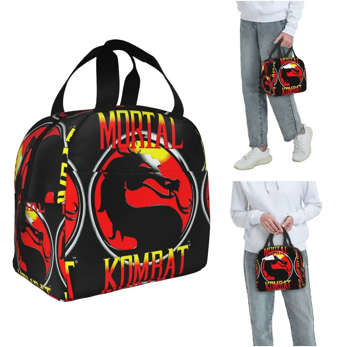 Bolsa térmica isolada Cartoon Mortal Kombat para mulheres e crianças, caixas de comida portáteis, bolsa térmica para almoço