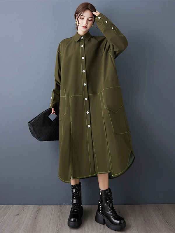 

Женское модное длинное пальто в стиле ретро с нерегулярной строчкой, свободная корейская повседневная верхняя одежда для весеннего сезона
