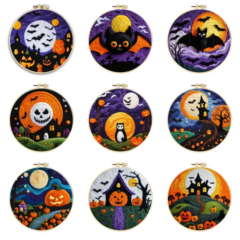 大人のためのハロウィーンのパターンフェッティングキット,DIY,手作りのフェルトアート,ウールの絵画,家の装飾キット,1パック