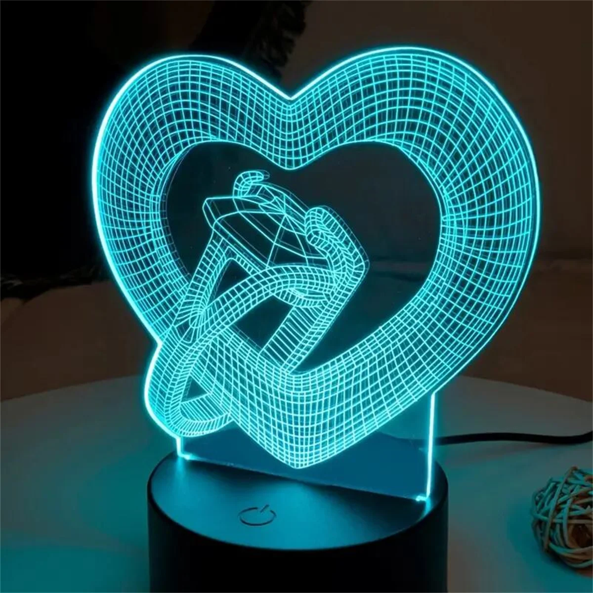 1pc Love Diamond Ring 3D Night Light, 3D Optical Illusion Lamp With Touch, 7-Color Changing Ambient Light For Bedroom