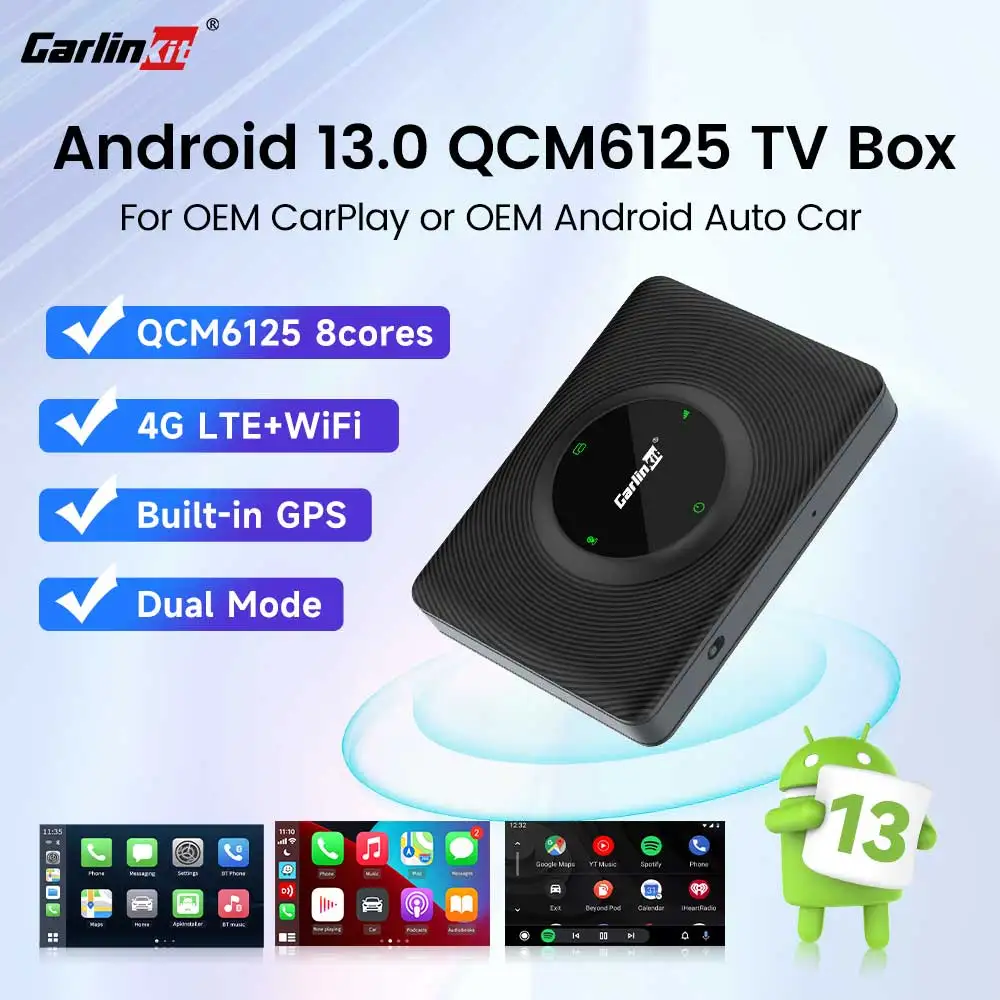 CarlinKit Android 13 CarPlay AI TV-Box QCM6125 8G+128G Smart Car Android TV-Box Kabelloses CarPlay Android Auto Box für OEM-Fahrzeuge