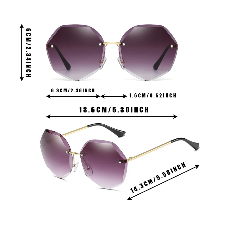 1 نظارات تلبيس نسائية عصرية بدون إطار، غير منتظمة الشكل، مناسبة لكل من الرجال والنساء، مثالية للتزيين والعطلات وكهدية