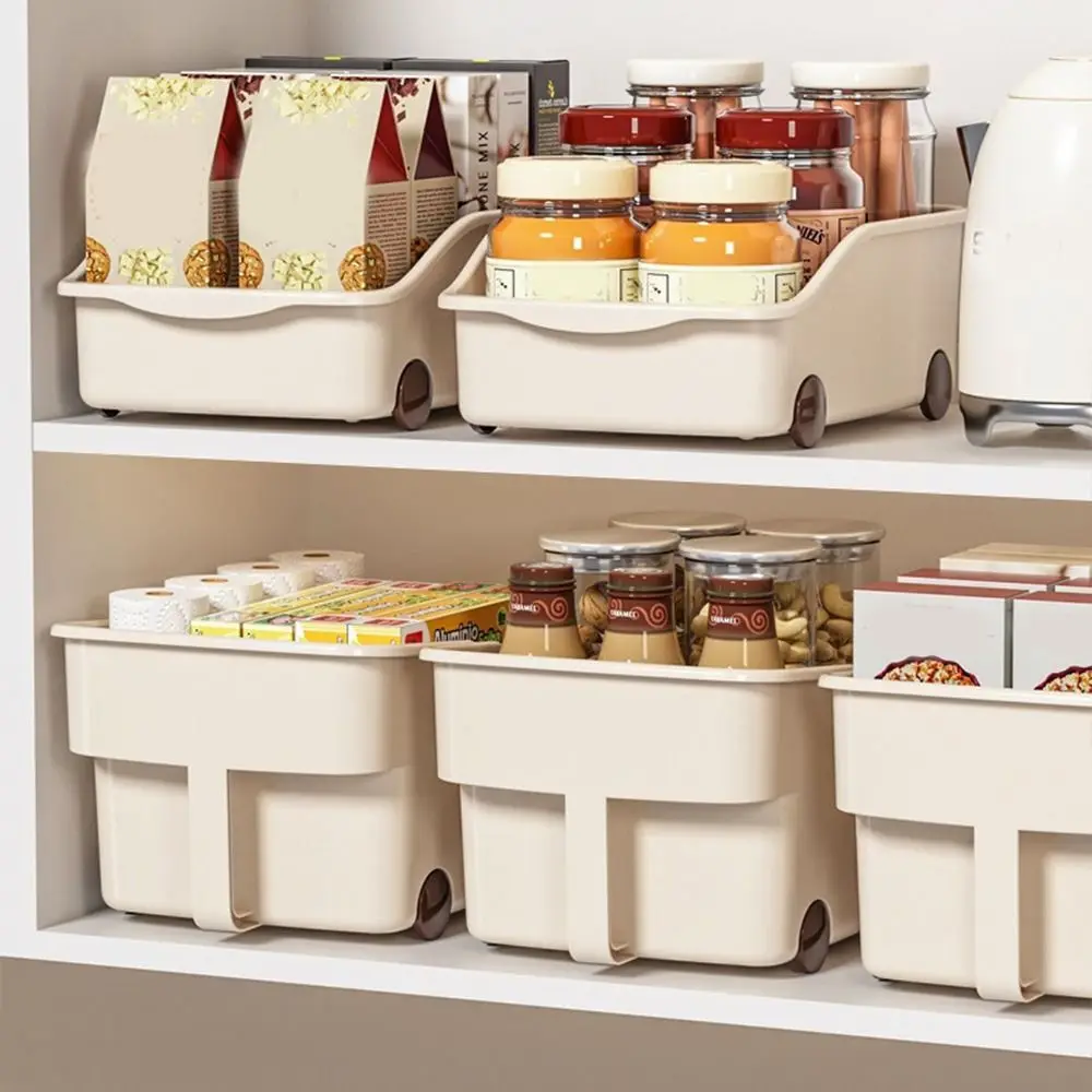 

Plastic Sundries Storage Case Large Capacity Save Space Seasoning Container with Wheels Reusable Cabinet Storage Box Garage