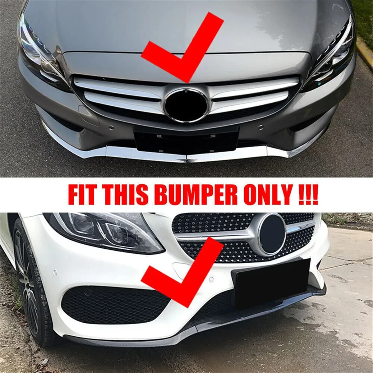 #229Y 3Pcs/Set Front Bumper Lower Lip Splitter Trim for Mercedes-Benz (Black)