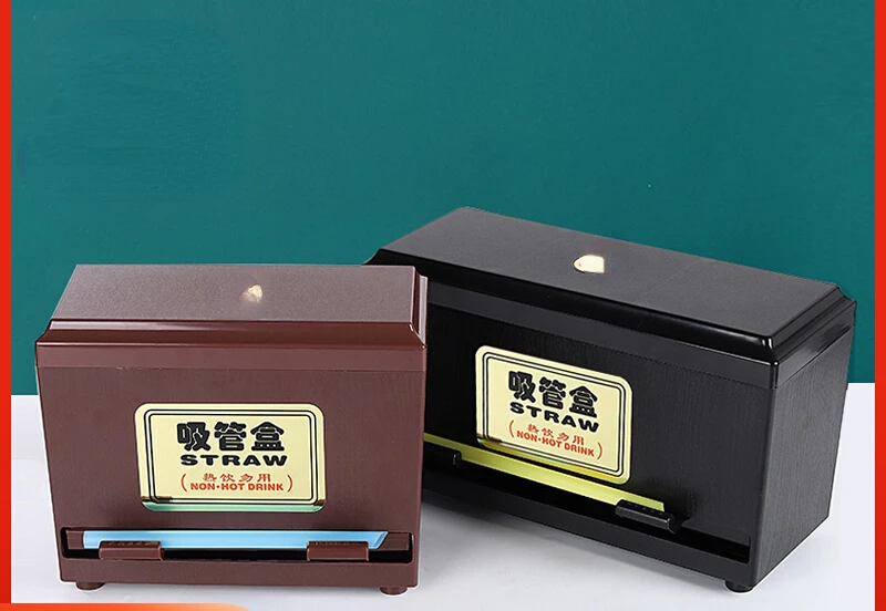 

Milk tea shop straw box storage box bar container automatic pressing commercial creative dustproof.