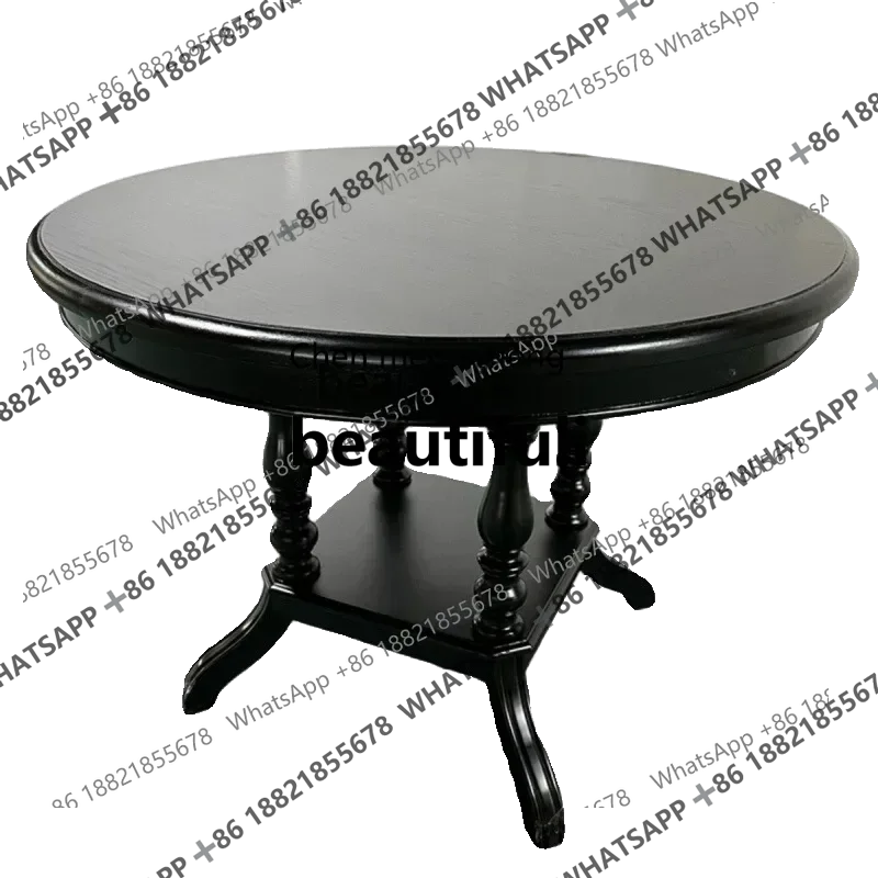 

X C French Retro round Solid Wood Dining Table European Style Living Room Home Dining Table Black Oak round Table