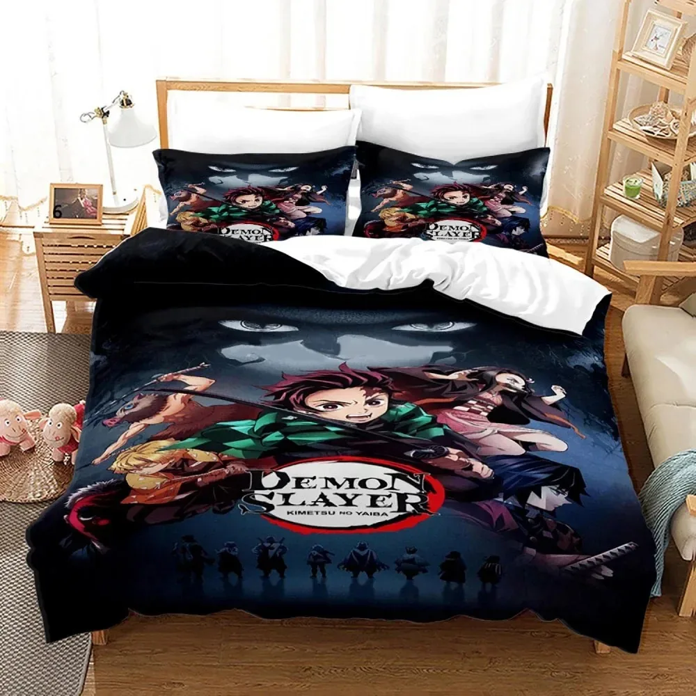 Demon Slayer Anime Bedding Set 3d Duvet Cover Sets Pillowcase Bedclothes Home Textile Cartoon Twin Queen King Size Kids Gift