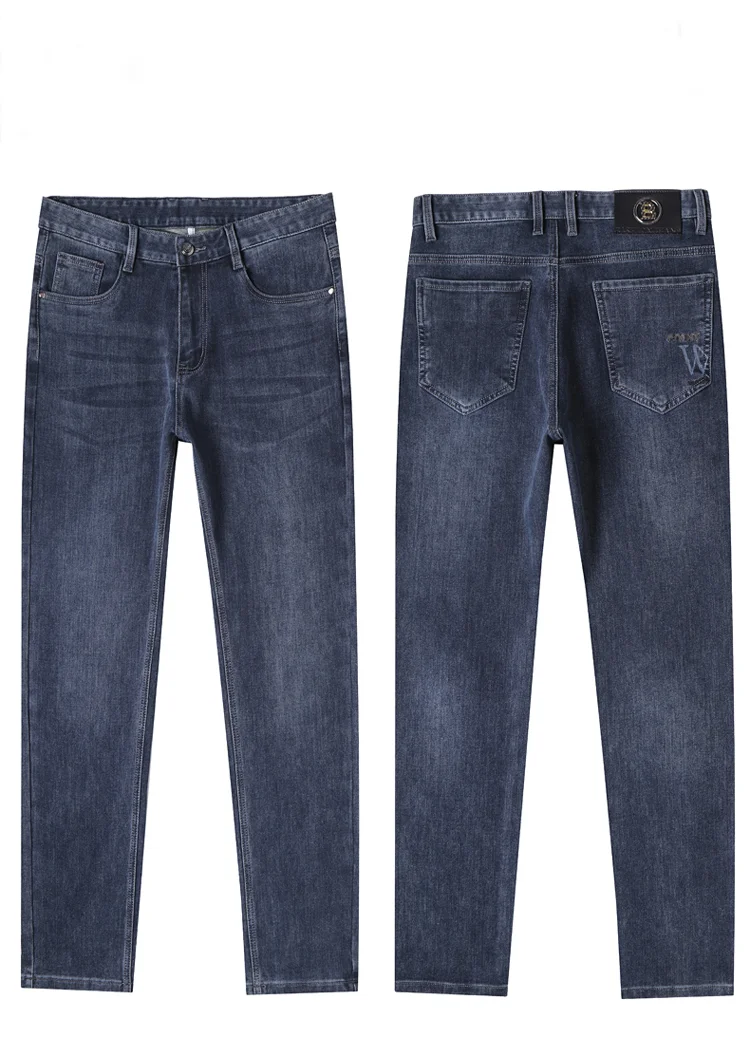New Winter Men's Jeans Business Straight Tube Comfort Trousers Leisure High Elastic Zipper Classics Blue Denim Men's Pants