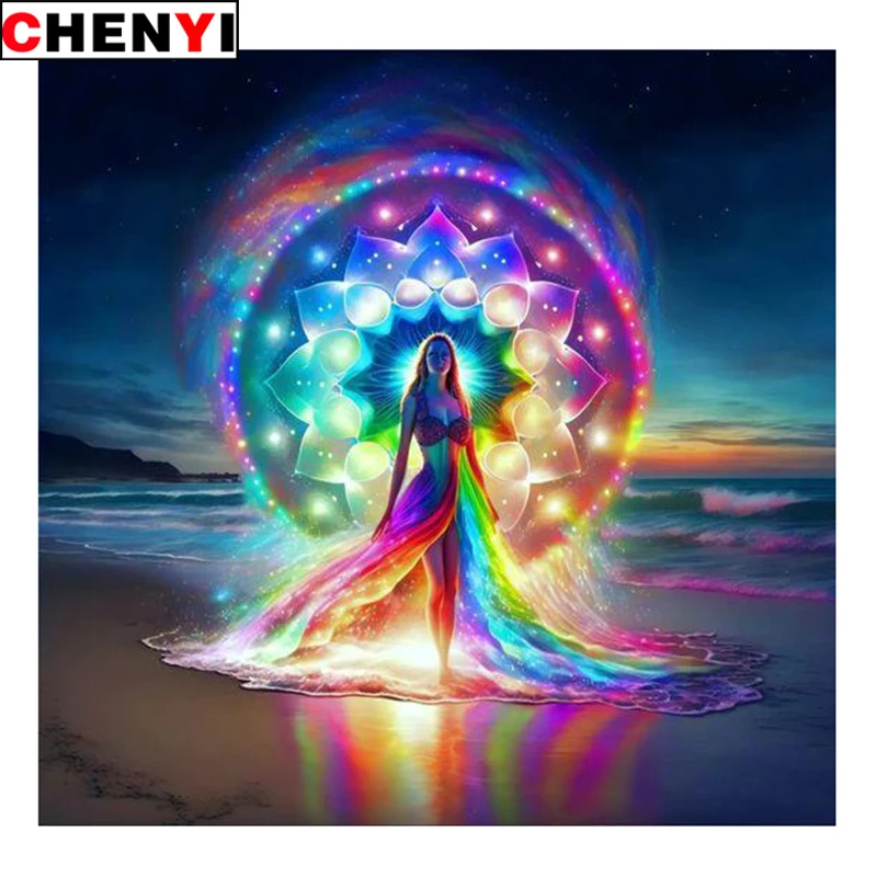 CHENYI Diamond Painting Mandela Goddess Pattern DIY Diamond Embroidery 2023 New Mosaic Rhinestone Flower Picture Home Decoration