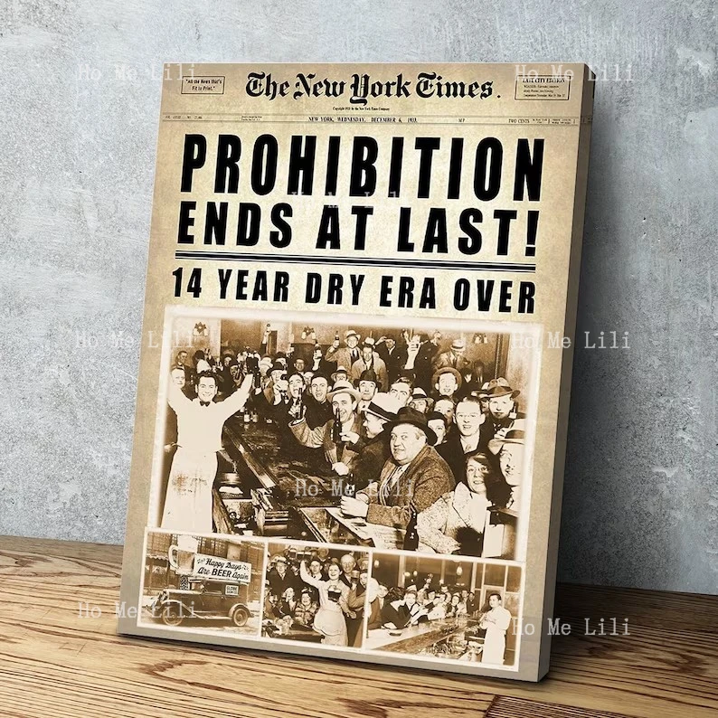 End At Last Prohibition 1933 Repeal Art Print Portrait Vintage Poster Canvas Wall Art Decor Gift Bar Decor