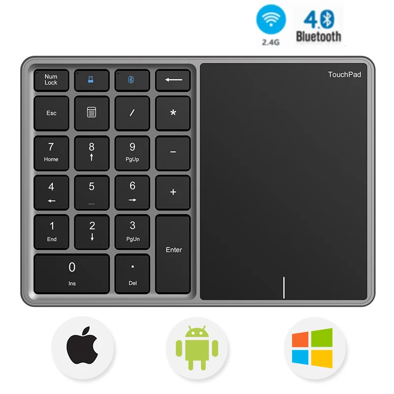 Jomaa Teclado numérico Bluetooth con panel táctil Teclado numérico Teclado digital inalámbrico USB recargable para Android Windows IOS