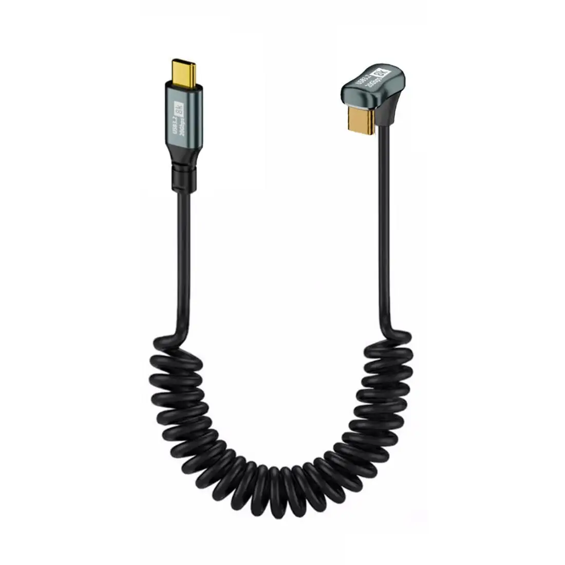 U-förmiges USB-C Spiralkabel, 180 Grad abgewinkeltes USB 3.2 Gen 2 Spiral-Datenkabel, Typ-C Stecker auf Stecker PD100W Schnellladung