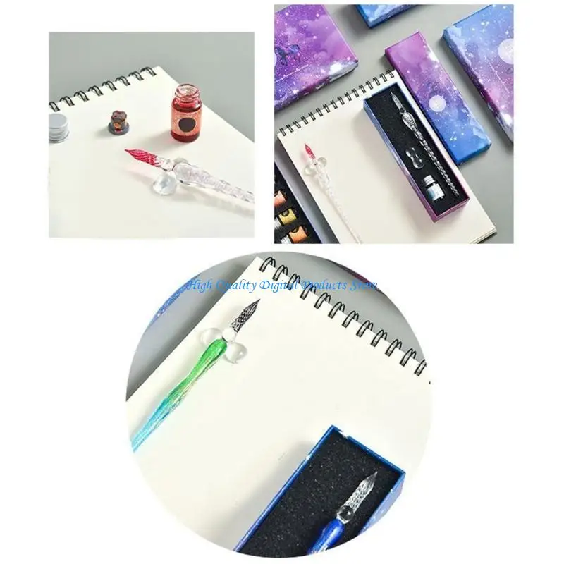 U2JE Handmade Gradient Glass Dip Pen Set with 12 Inks for Artists Painters Teachers