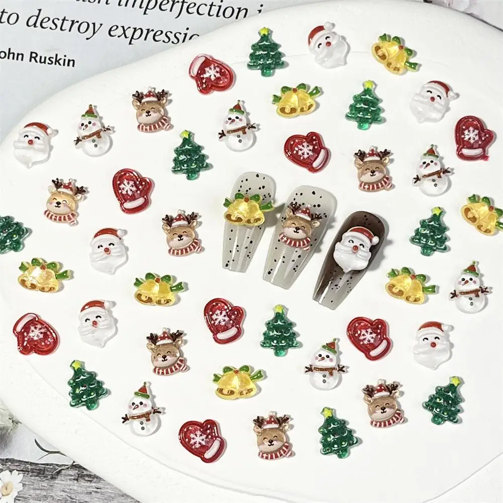 20Pcs New Cute Resin Mini Christmas Snowman, Tree, Old Man Collection Flat Back Manicure Parts Embellishments For Hair Bowshttps