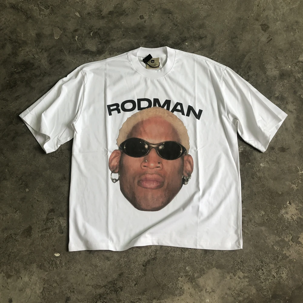 

Frog Drift Fashion Quality Basketball Rodman Graphics Printed Tee Clothing Casual Loose Oversize 100%Cotton Tops T Shirt For Men