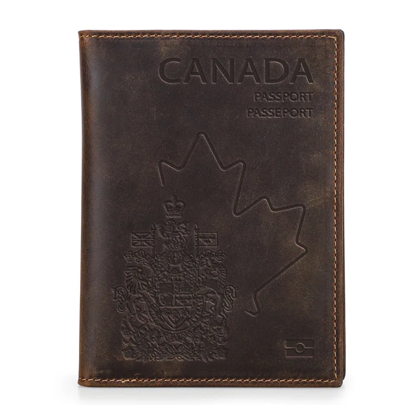 

Genuine Leather Travel Passport Holder with Airtag Slot US Australian European Canadian Francais Italiano Passport Cover