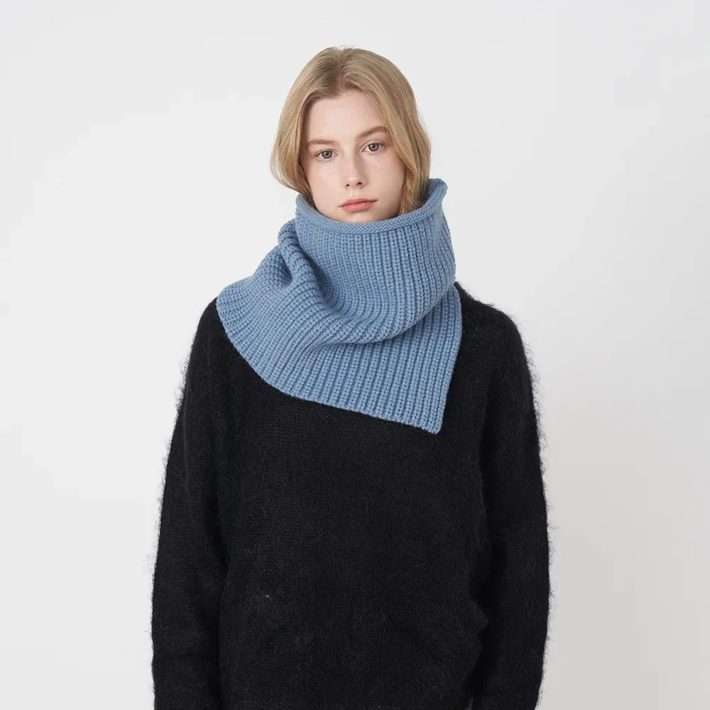 

Autumn and Winter Solid Color Knitted Scarf Wear with Old Split Ends Stacked Scarf Warm Pile Collar Windproof Neck Scarf