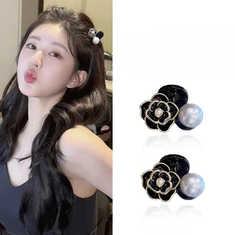 Black White Pearl Flower Small Hair Claw Sweet Cute Girls Hair Grab Clip Hairpin Women Styling Headwear Hair Accessories Gifts