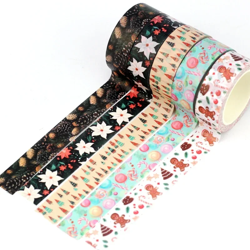 NEW 1X 10M Deco Christmas Gingerbread Man Pinecone Lollipop Washi Tape Set for Scrapbooking Masking Tape Cute Journal Stationery