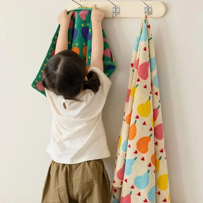 لطيف الكتابة على الجدران الكمثرى نمط القطن منشفة الوجه الناعمة للأطفال منشفة استحمام ماصة مريحة القطن منشفة منزلية مناشف الشاطئ #3