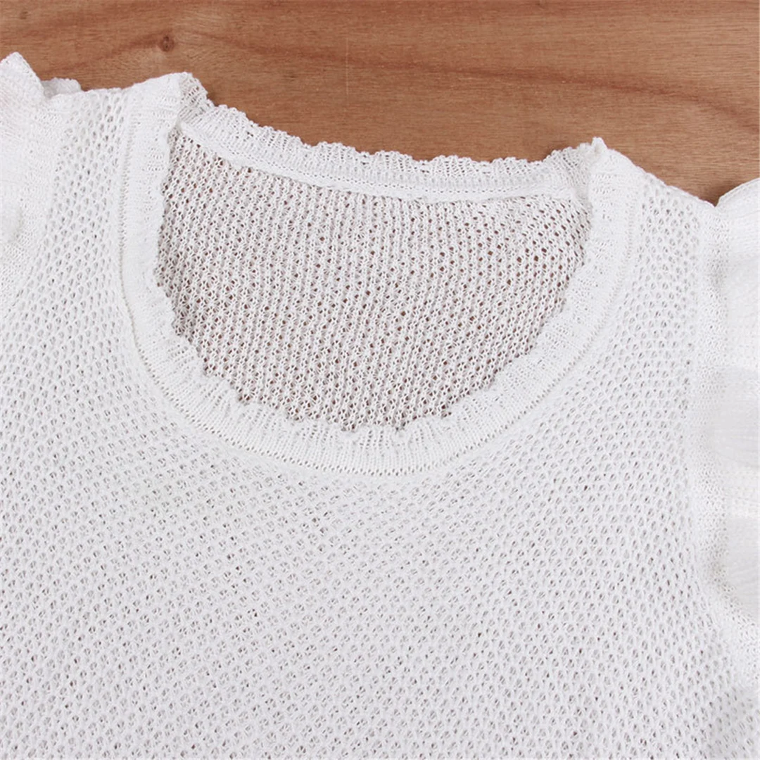 Neues, gerüschtes, ausgestelltes, gehäkeltes, gestricktes Tunika-Strandkleid, Strandkleidung, Strandmode, Strand-Cover-up, Damen V5471 – Detail 13