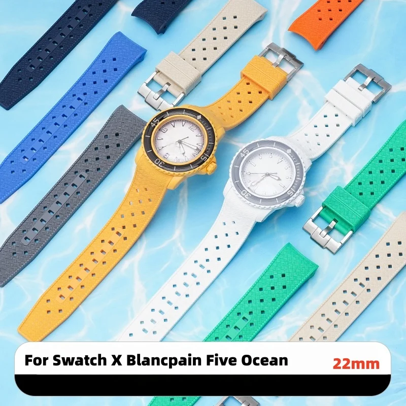 

22 мм ремешок из жидкой силиконовой резины с изогнутым концом для Swatch X Blancpain для Fifty Fathoms, водонепроницаемый спортивный ремешок для часов