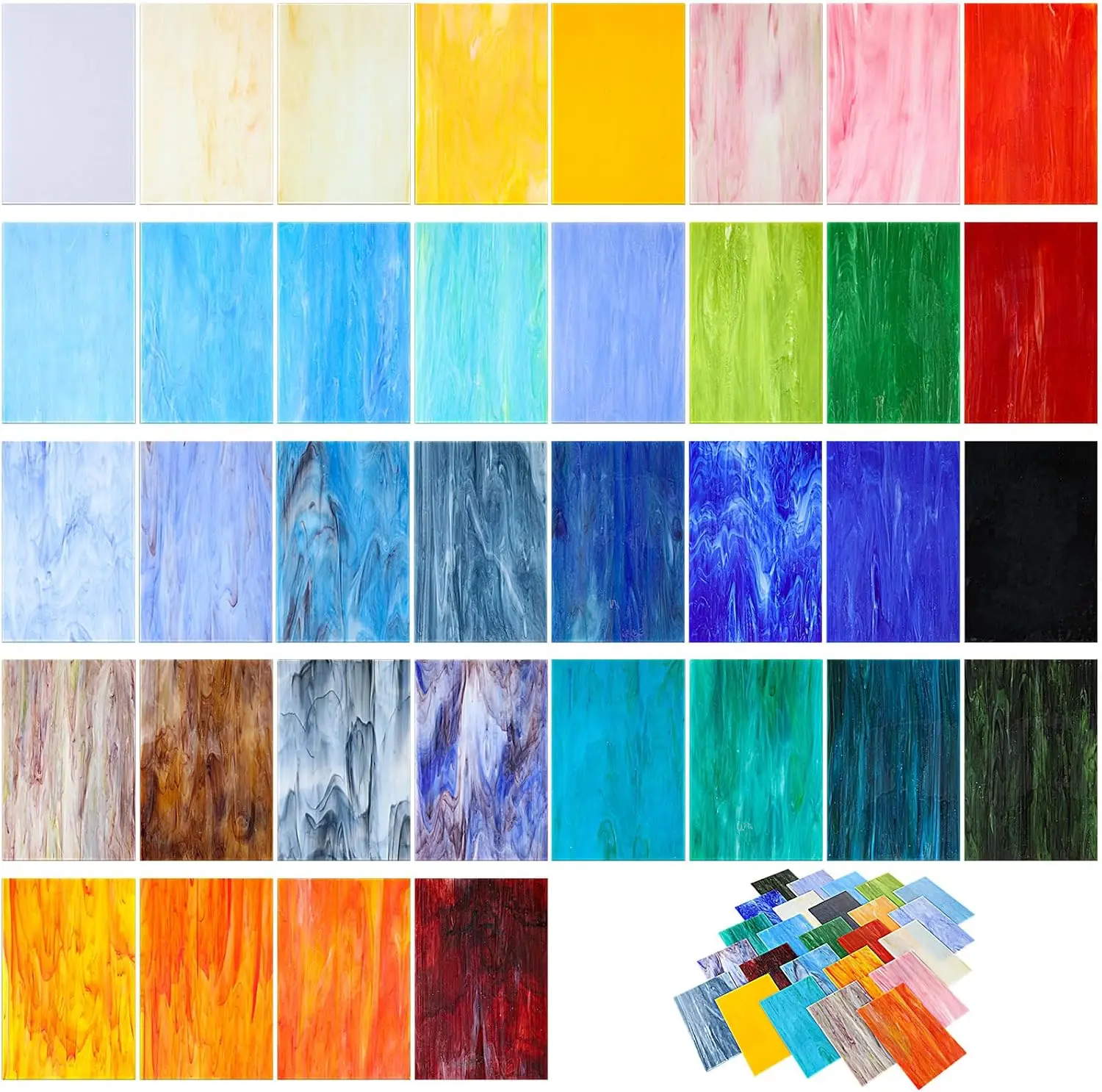 

36 Sheets Variety Stained Glass Sheets Pack 4 x 6 Inch Cathedral Art Glass Supplies Mosaic Tiles for Crafts Bright Color