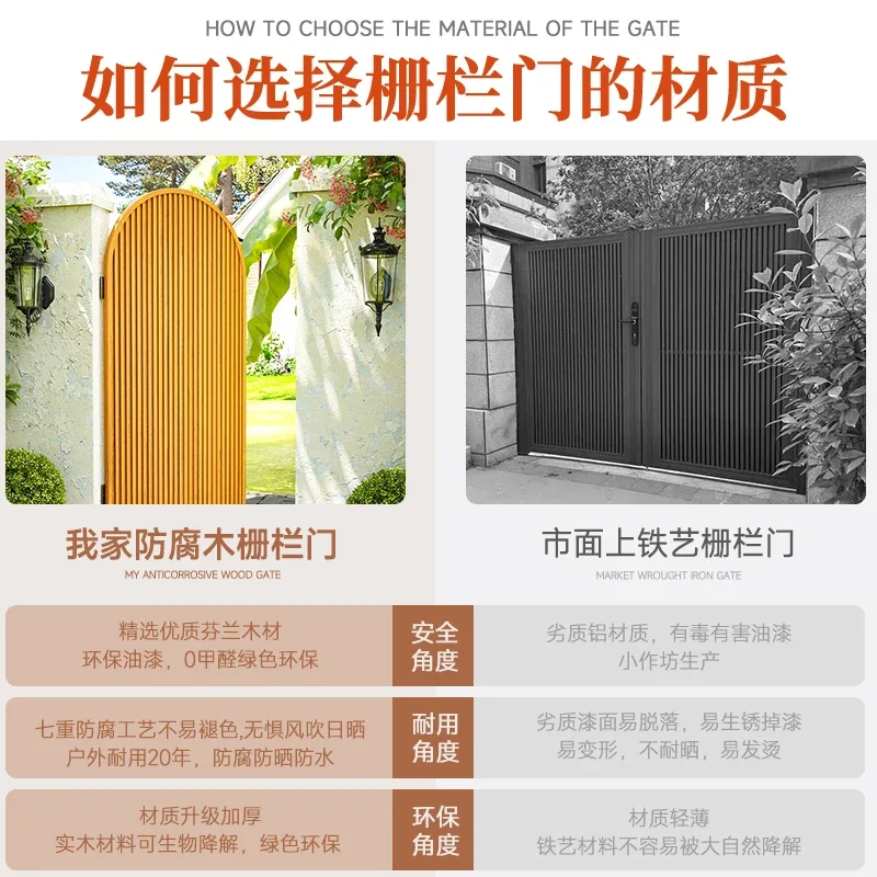 Outdoor antiseptic wood courtyard fence small door garden fence door small courtyard entrance guardrail with  fence