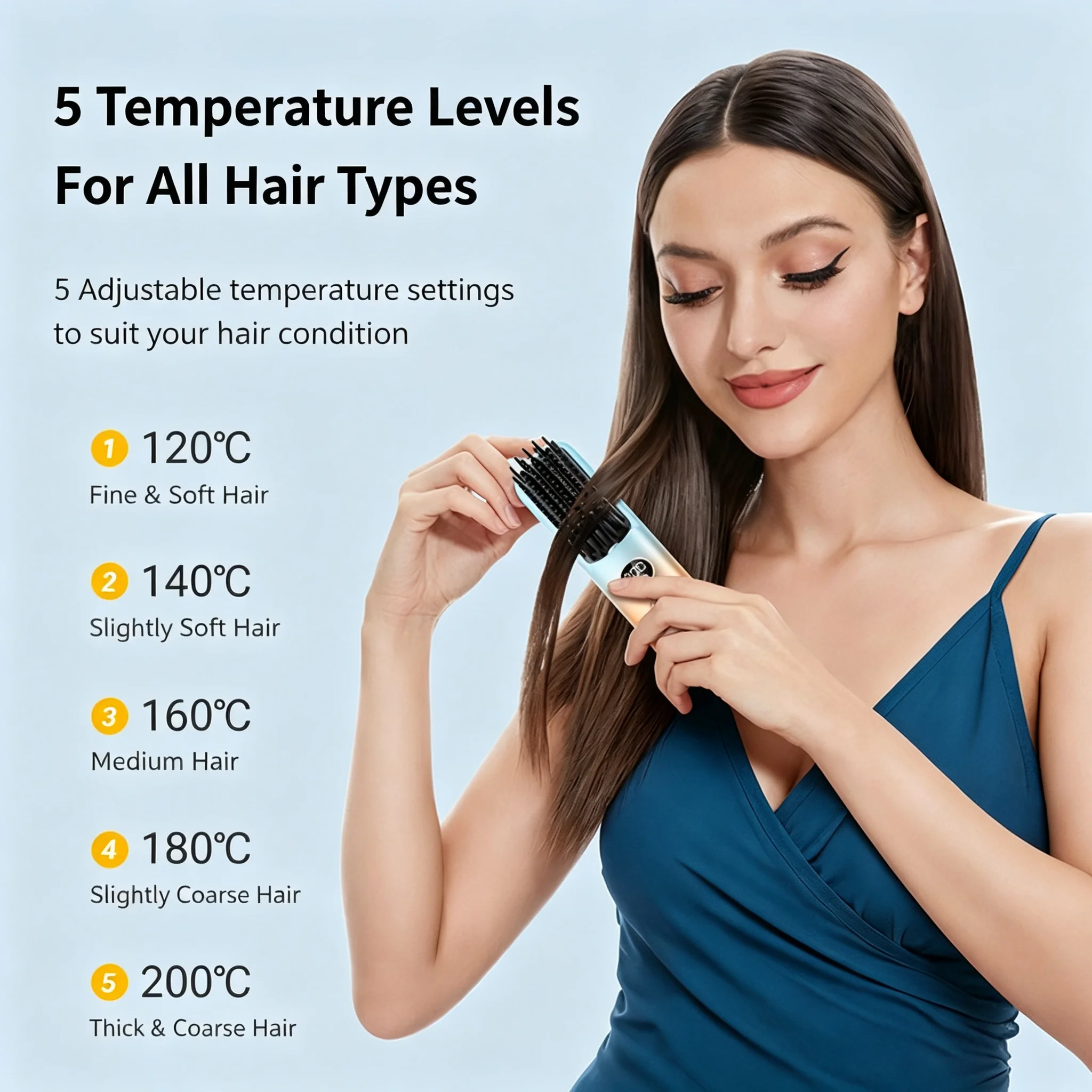 Straightening Comb Wireless Charging LCD Display Negative Ions Non-damage Hair Fluffy Straight Curls Portable Travel Business