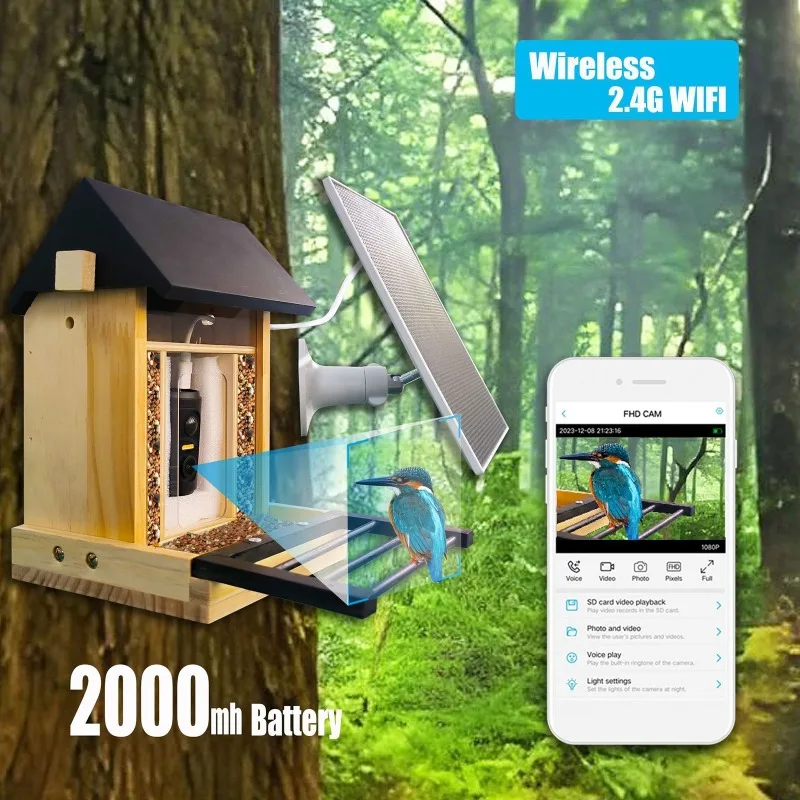 1080P Bird House HD 2.4G WiFi Camera Birdbox Solar Low Power Night Vision Two-way Audio Outdoor Waterproof Bird Feeder Camera