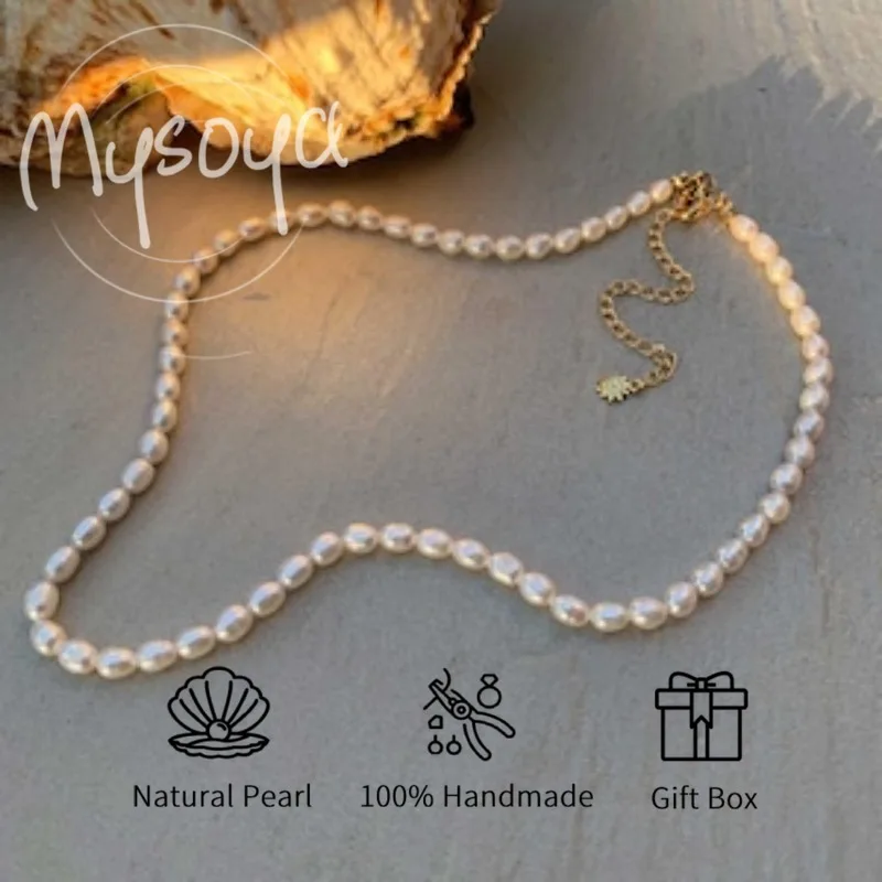 

MYSOYA White Baroque Freshwater Pearl Necklace 5-6mm With Gift Box, For Her/Him, Birthday/WeddIng/Christmas/New Year'Gifts