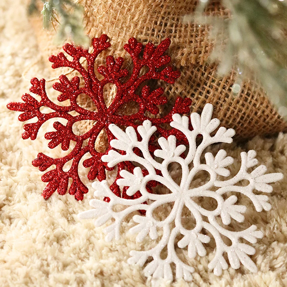 40 ชิ้นคริสต์มาส Glitter Powder Snowflake String จี้เกล็ดหิมะที่มีสีสันเครื่องประดับ Xmas Tree แขวน Party Decor