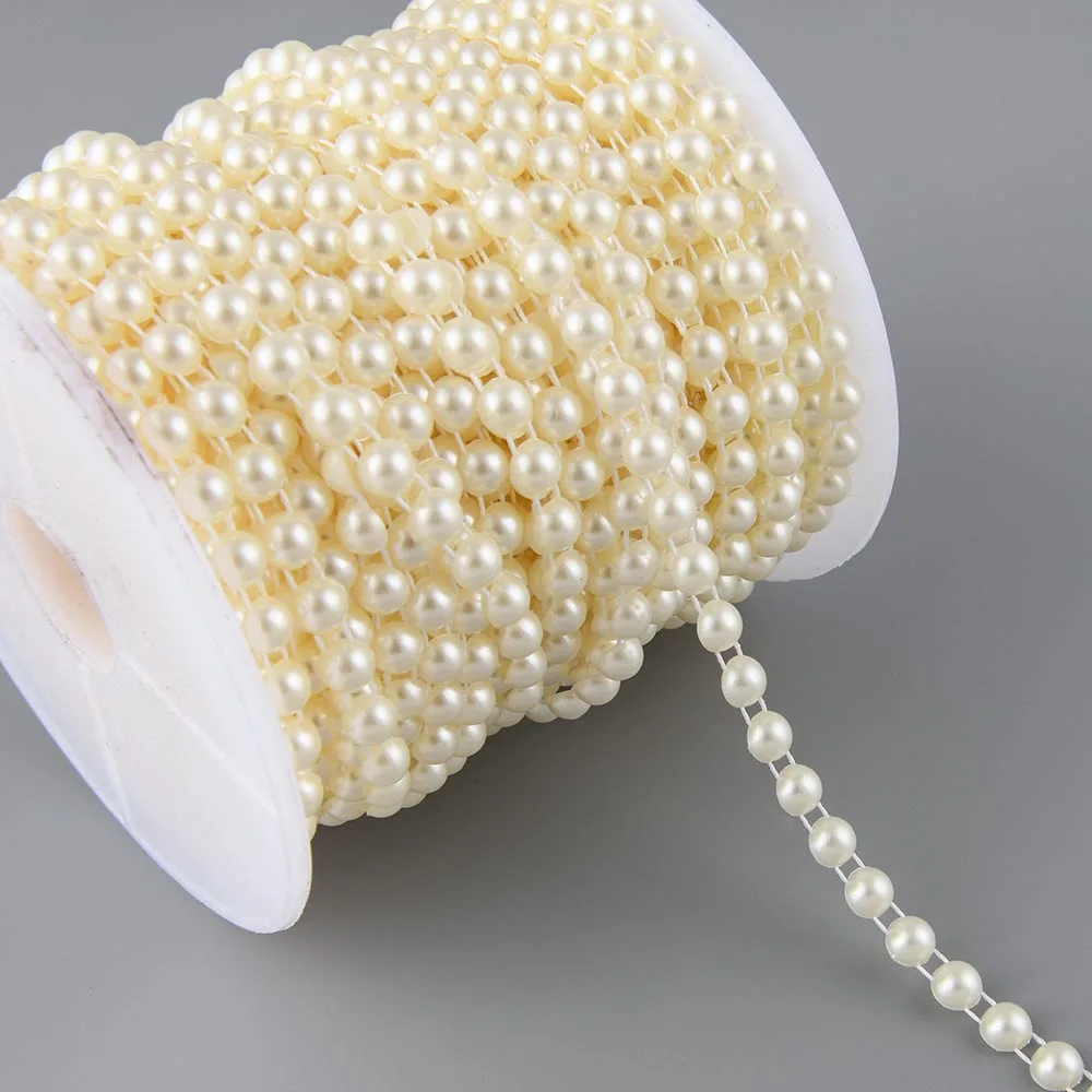 3Yards 6mm Width ABS Half Round Flatback Imitation Pearl Beads Chain Sewing Trim Cake Decoration Makeup and Wedding Arrangements