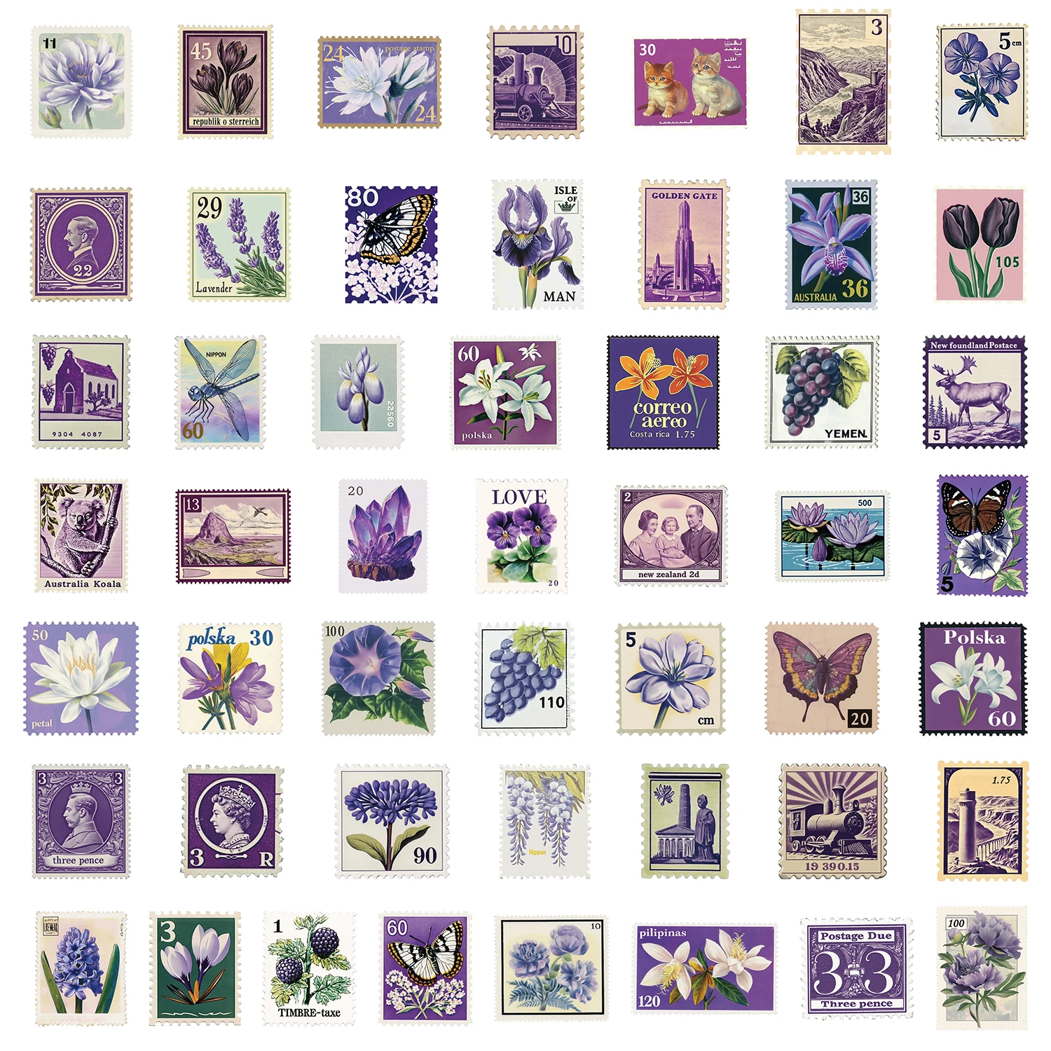 50pc roxo retro selo diversão adesivos diy caso de telefone portátil copo água computador brinquedo adesivos