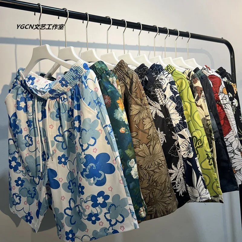 

Hawaiian Style Floral Print 3D Printed Casual Beach Shorts for Men and Women, Loose Fitting Couple Quick Drying Sports Shorts